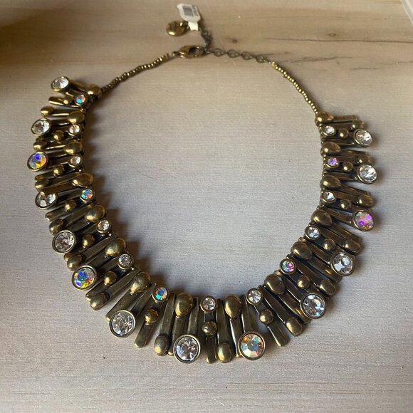 NWT Avant Garde Paris Brutalist Bronze AB Crystal Statement Collar Necklace - Picture 1 of 11